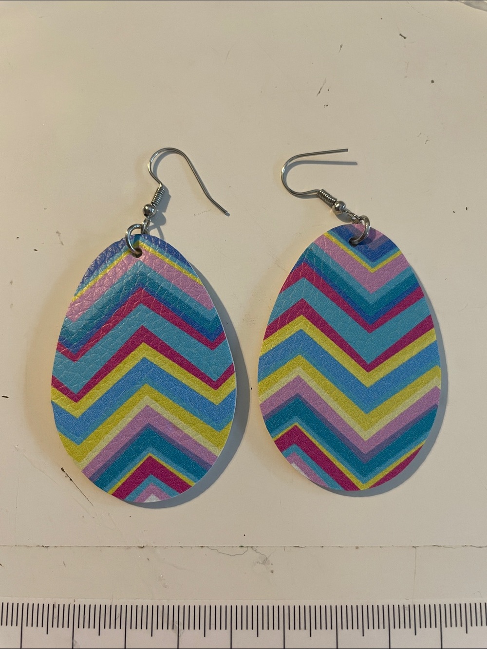 Chevron Multicolor Teardrop Earrings - Blue, Purple , Yellow